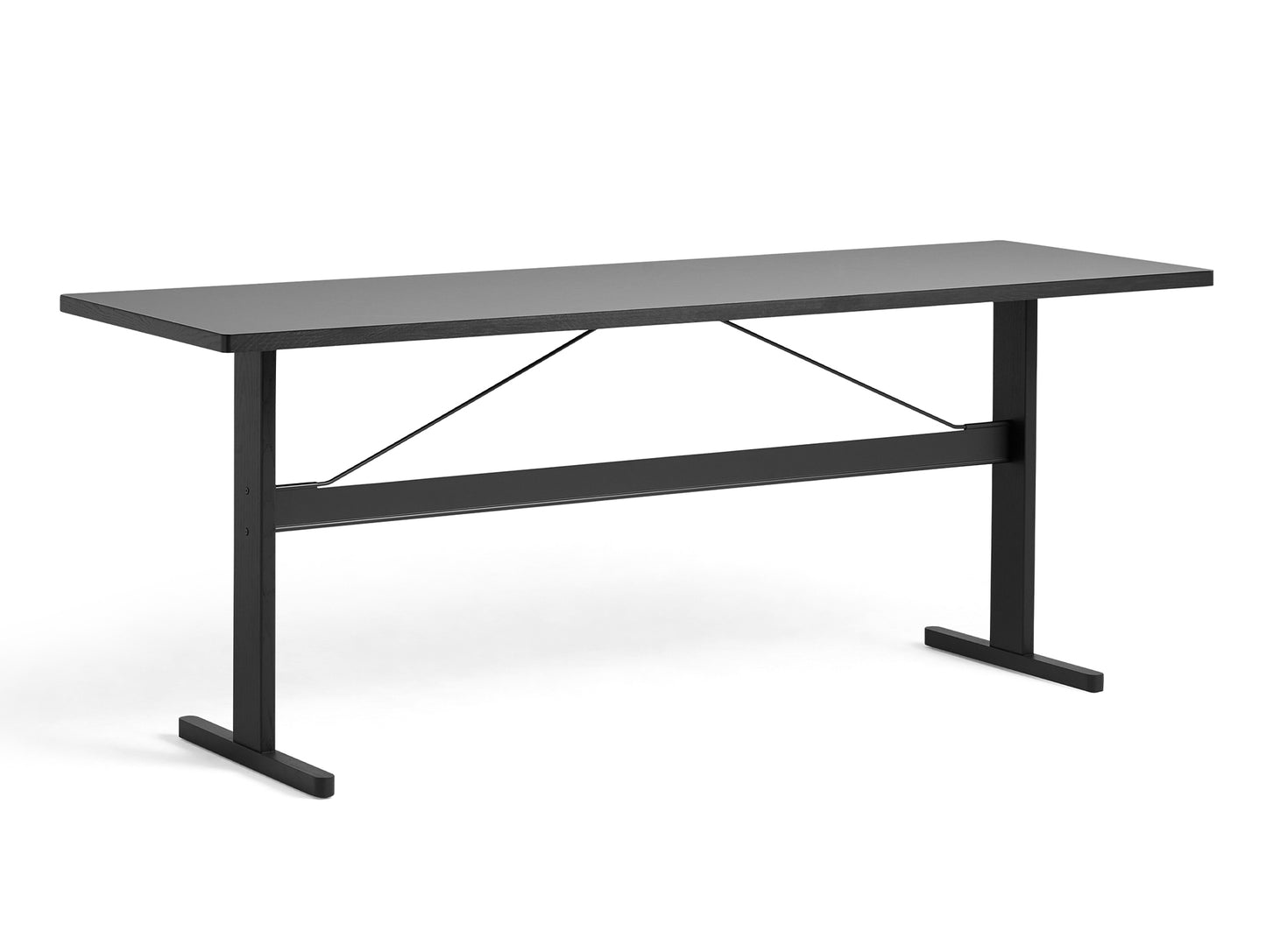 Passerelle High Table by HAY - Length: 250 cm / Grey Linoleum Tabletop with Ink Black Oak Frame / Ink Black Crossbar