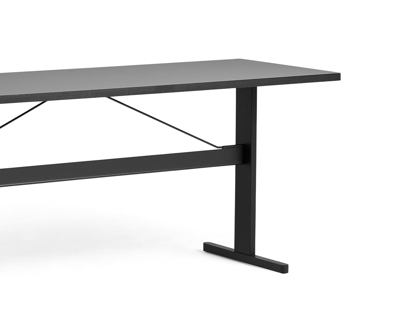 Passerelle High Table by HAY - Length: 200 cm x Height 95 cm / Grey Linoleum Tabletop with Ink Black Oak Frame / Ink Black Crossbar