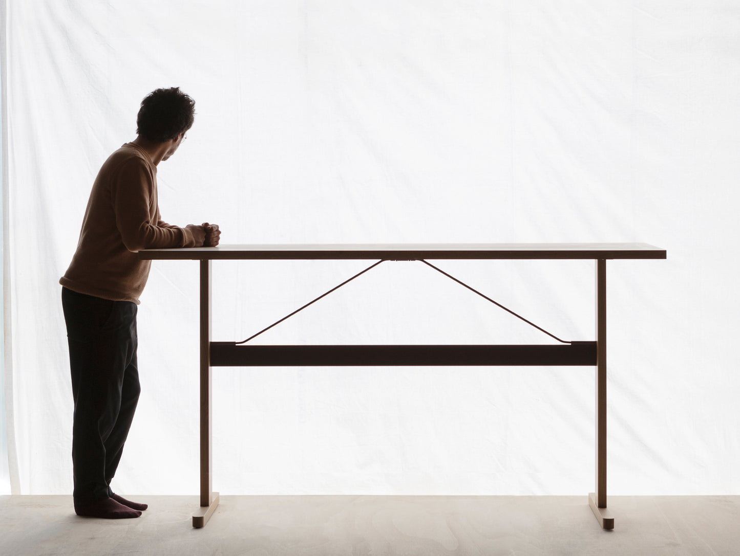 Passerelle High Table by HAY - Oak Tabletop with Oak Frame / Burgundy Red Corssbar