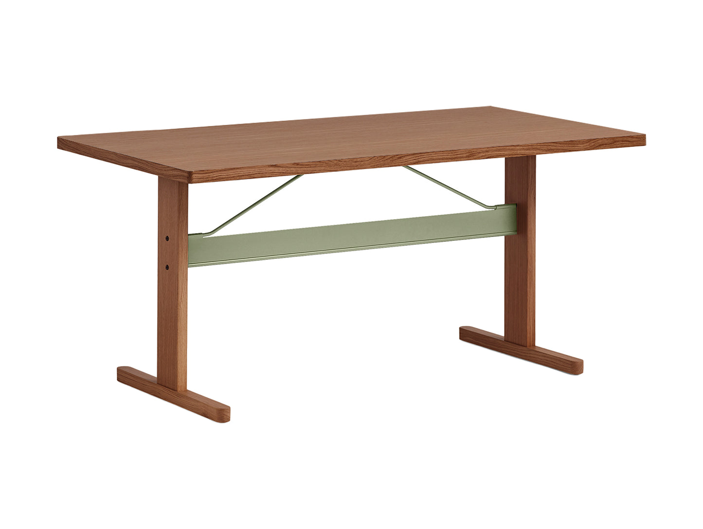 Passerelle Table (Veneer Tabletop) by HAY - Length: 160 cm / Walnut Tabletop with Thyme Green Crossbar
