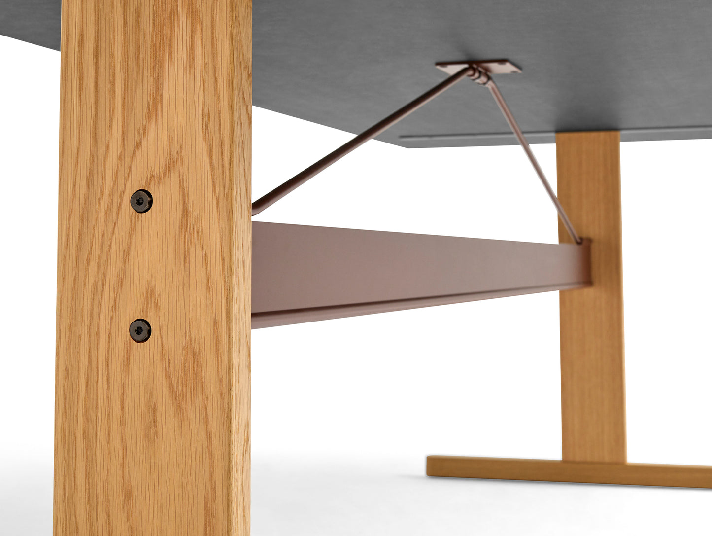 Passerelle Table (Veneer Tabletop) by HAY - Oak Tabletop with Burgundy Red Crossbar