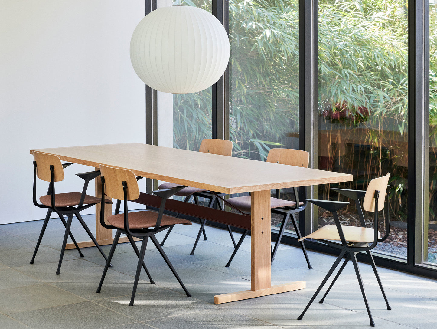 Passerelle Table (Veneer Tabletop) by HAY - Oak Tabletop with Burgundy Red Crossbar