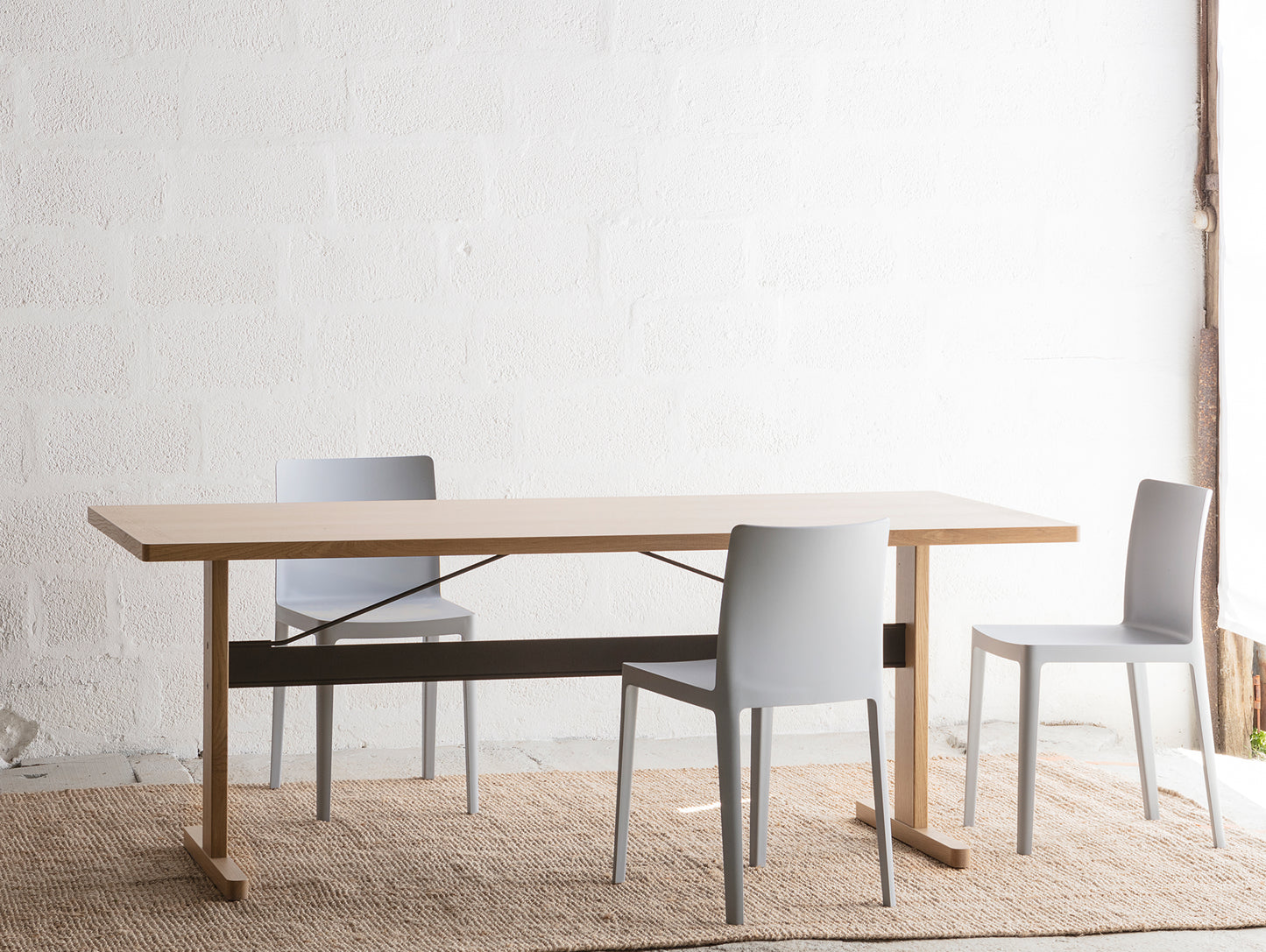 Passerelle Table (Veneer Tabletop) by HAY - Oak Tabletop with Ink Black Crossbar