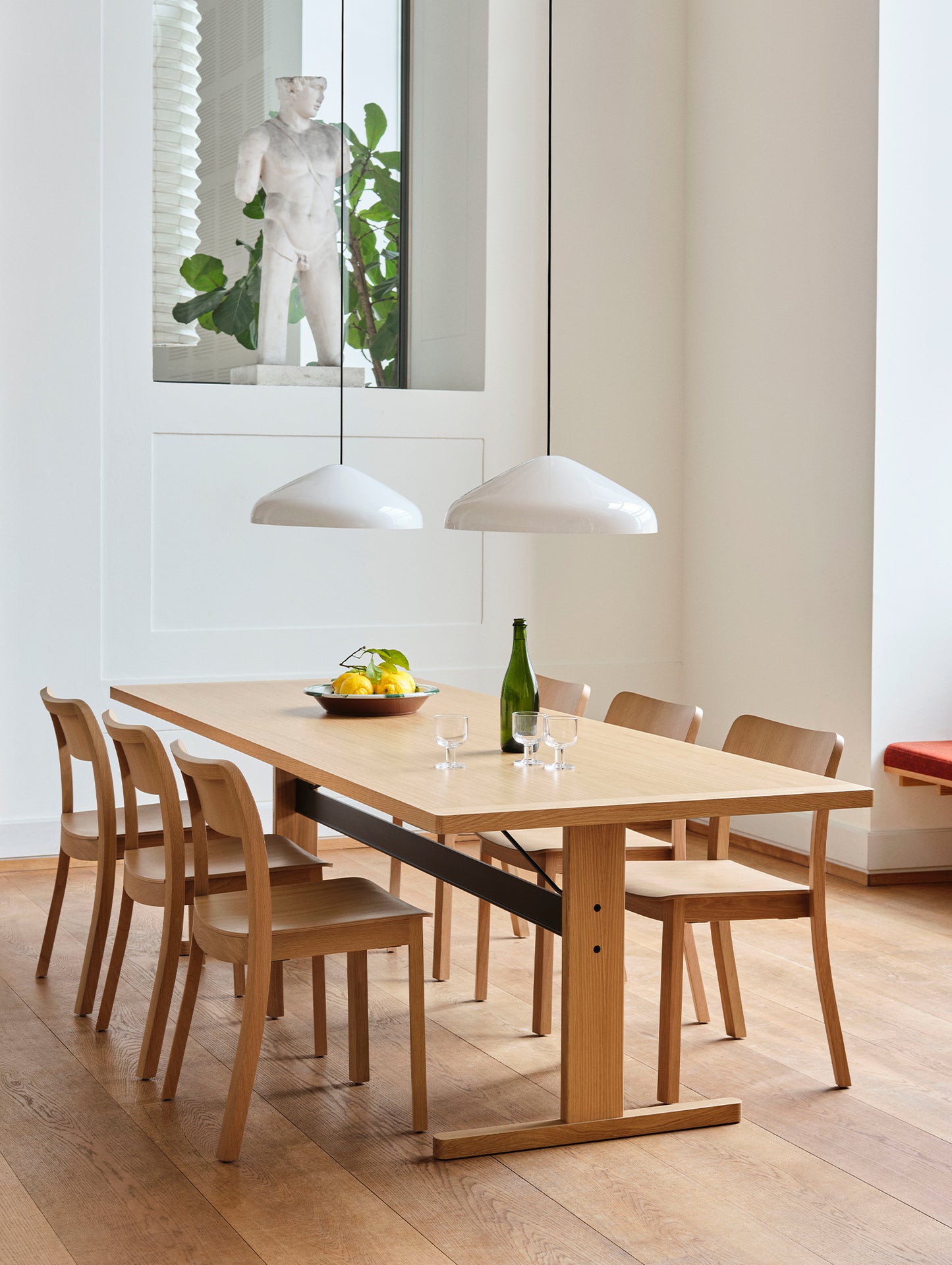 Passerelle Table (Veneer Tabletop) by HAY - Length 300 cm / Oak Tabletop with Ink Black Crossbar