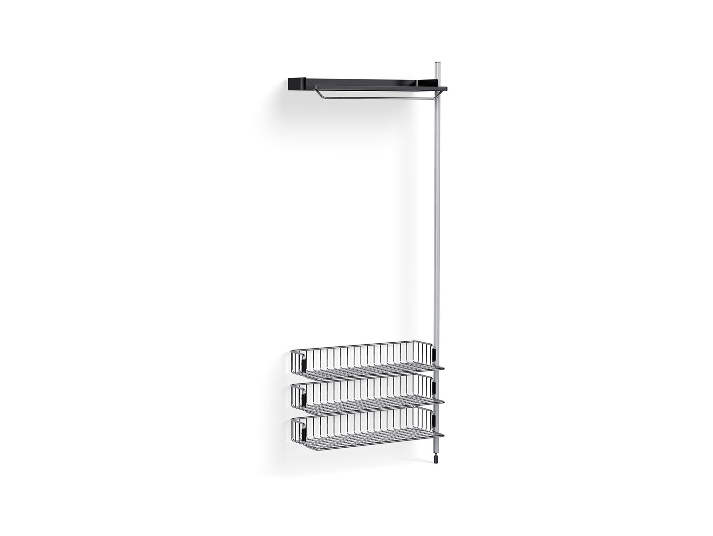 Pier System 1020 Add-ons by HAY - Clear Anodised Aluminium Uprights /PS Black with Chromed Wire Shelf