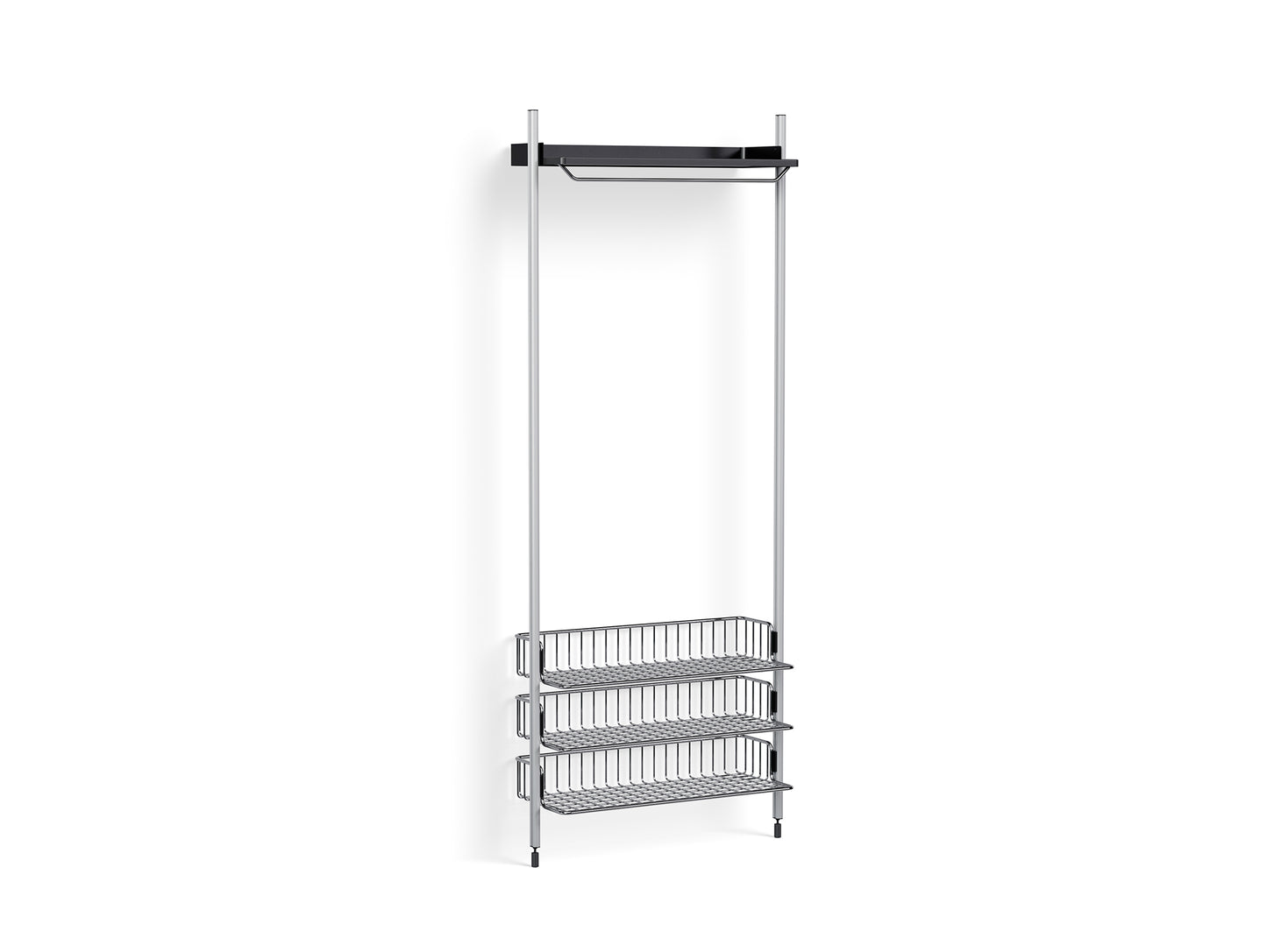 Pier System 1021 by HAY - Clear Anodised Aluminium Uprights /PS Black with Chromed Wire Shelf