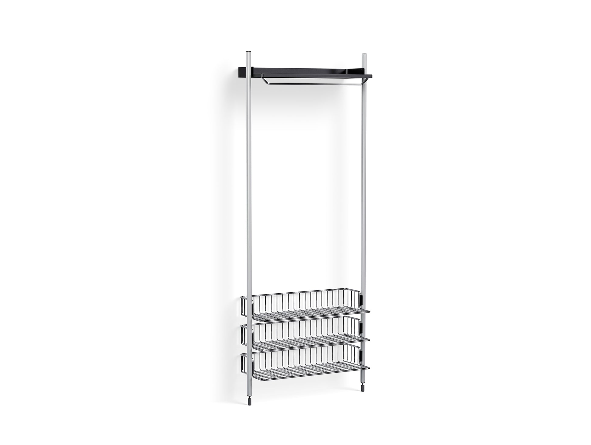 Pier System 1021 by HAY - Clear Anodised Aluminium Uprights /PS Black with Chromed Wire Shelf