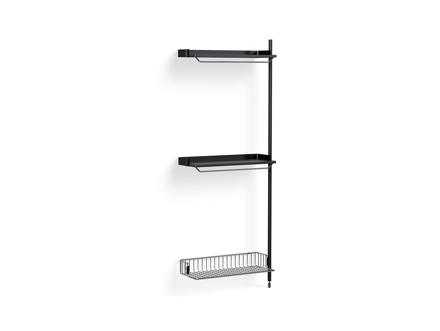 Pier System 1030 Add-ons by HAY - Black Anodised Aluminium Uprights / PS Black with Chromed Wire Shelf