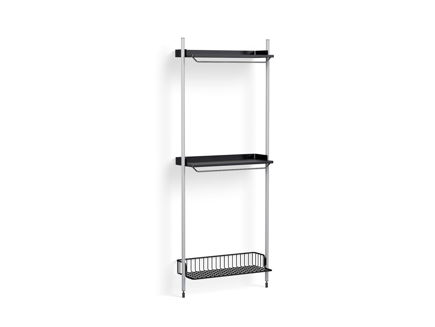 Pier System 1031 by HAY - Clear Anodised Aluminium Uprights / PS Black with Anthracite Wire Shelf