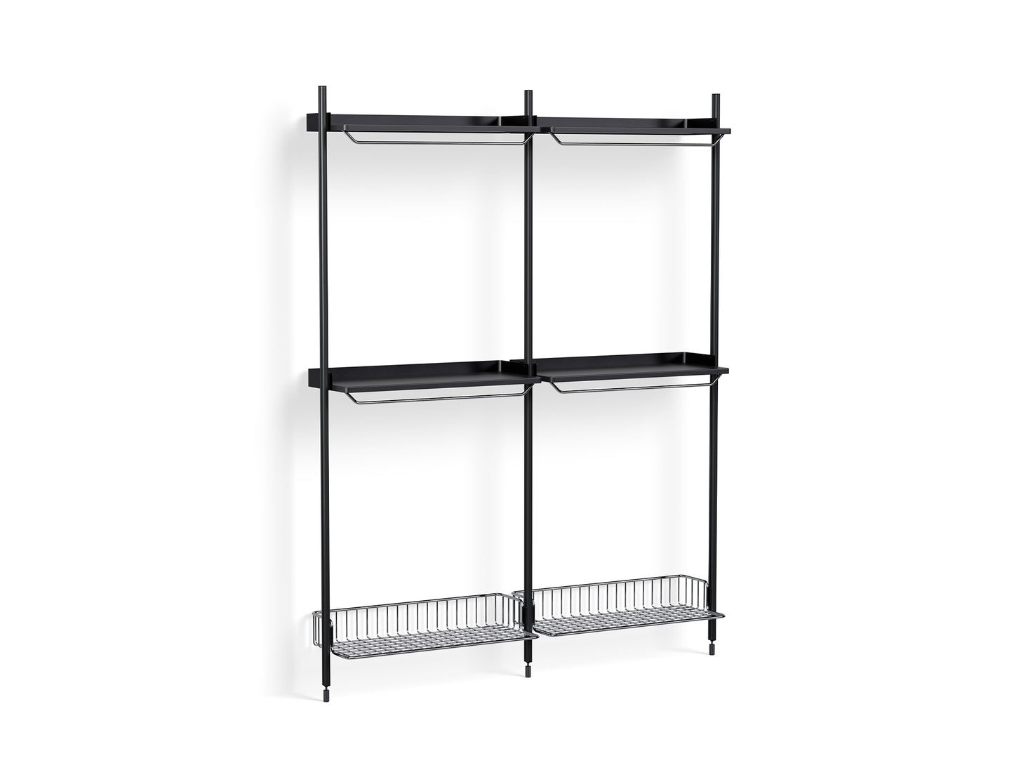 Pier System 1032 by HAY - Black Anodised Aluminium Uprights / PS Black with Chromed Wire Shelf