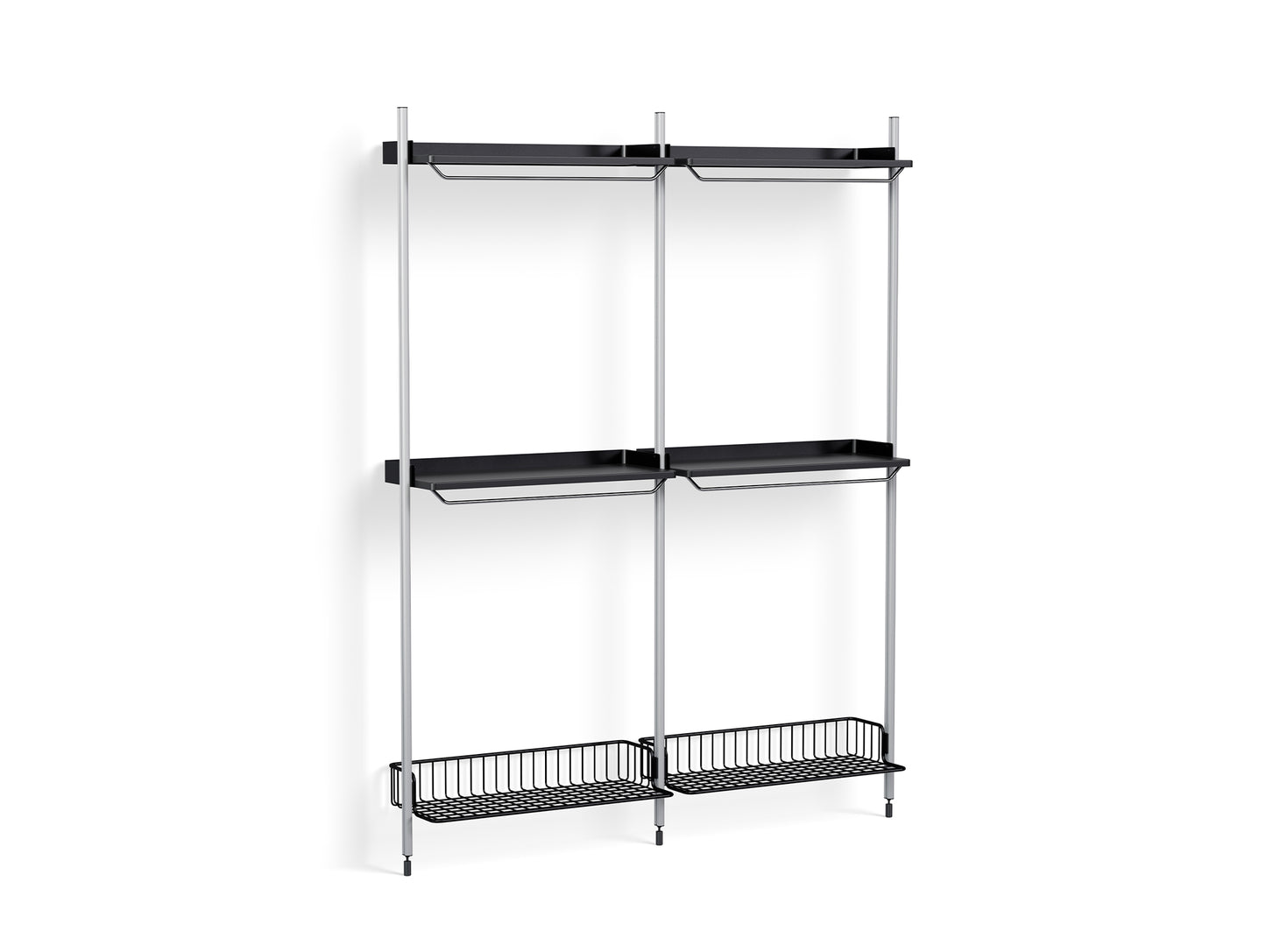 Pier System 1032 by HAY - Clear Anodised Aluminium Uprights / PS Black with Anthracite Wire Shelf