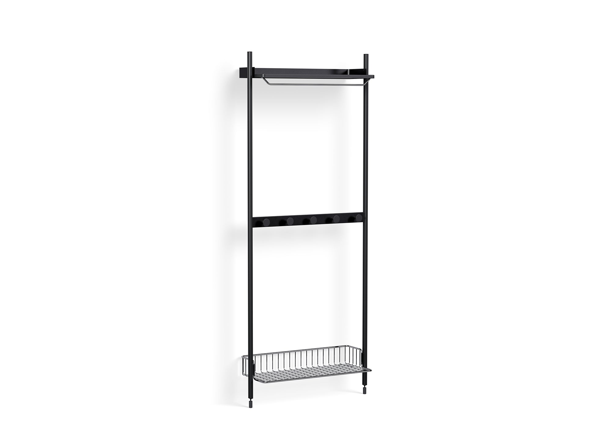 Pier System 1041 by HAY - Black Anodised Aluminium Uprights / PS Black with Chromed Wire Shelf