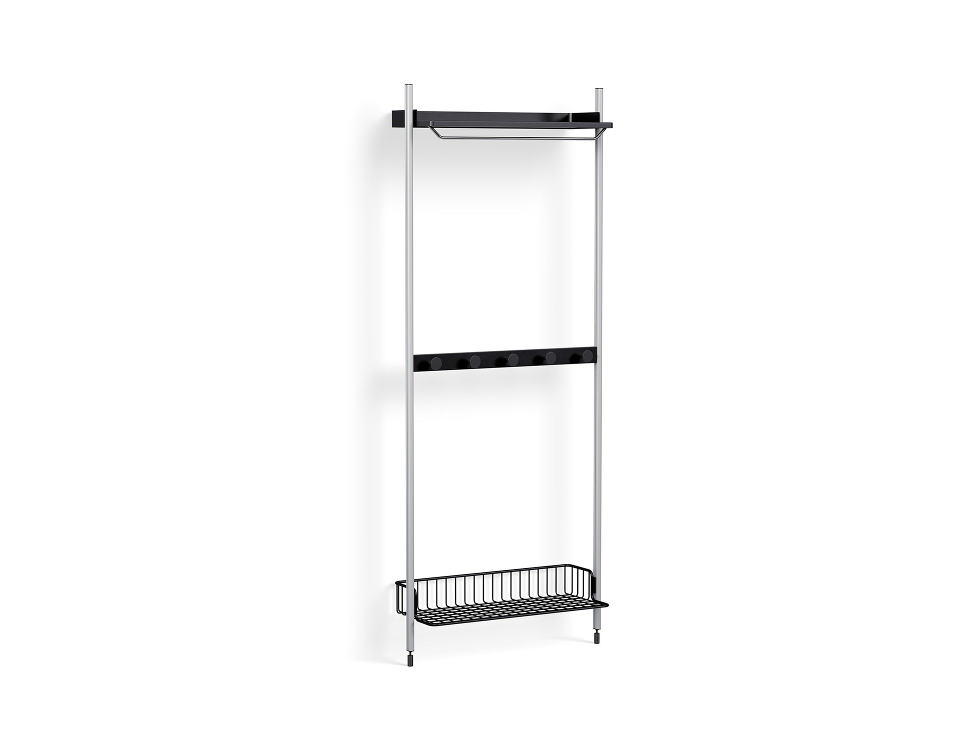 Pier System 1041 by HAY - Clear Anodised Aluminium Uprights / PS Black with Anthracite Wire Shelf