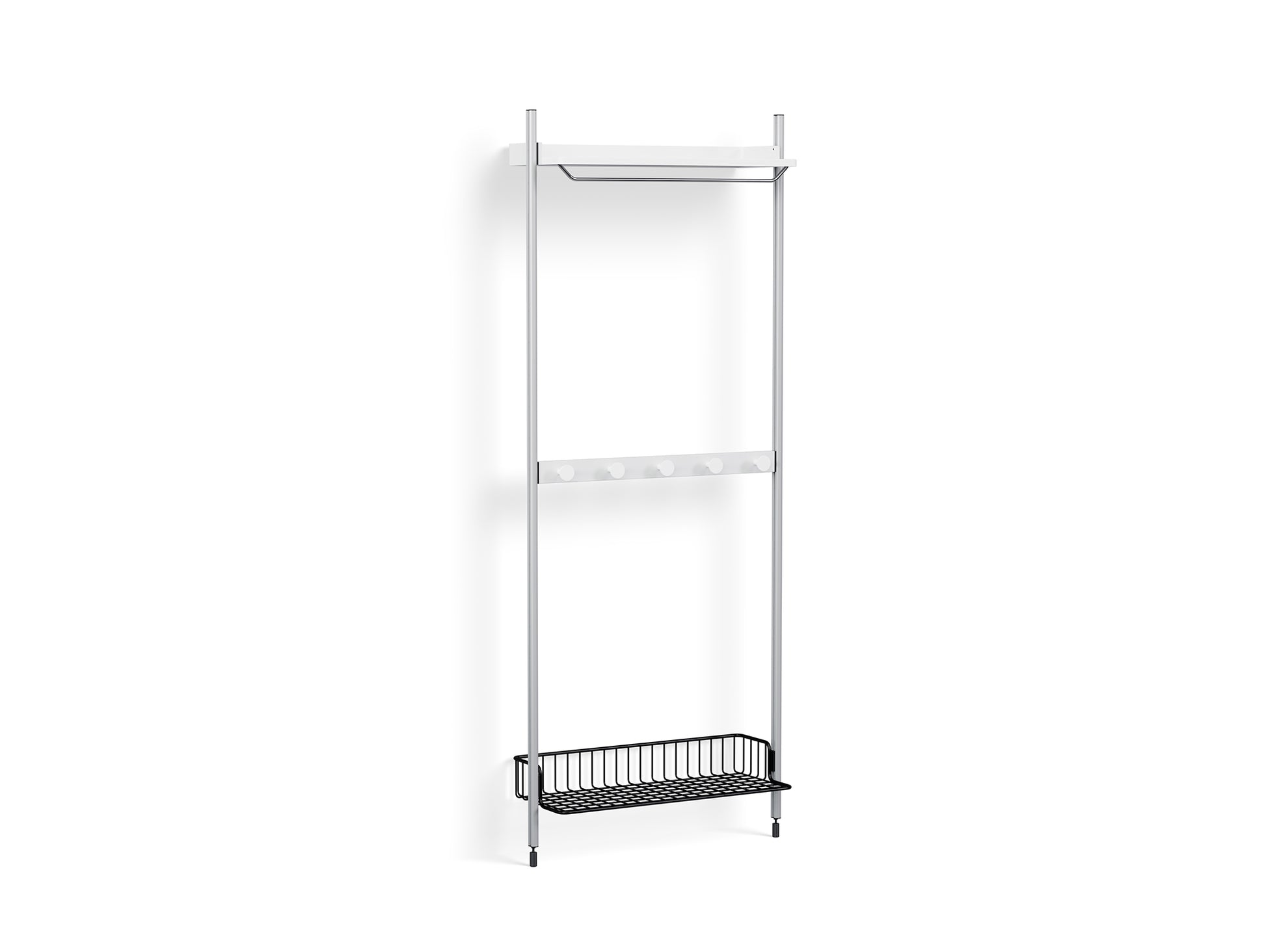 Pier System 1041 by HAY - Clear Anodised Aluminium Uprights / PS White with Anthracite Wire Shelf