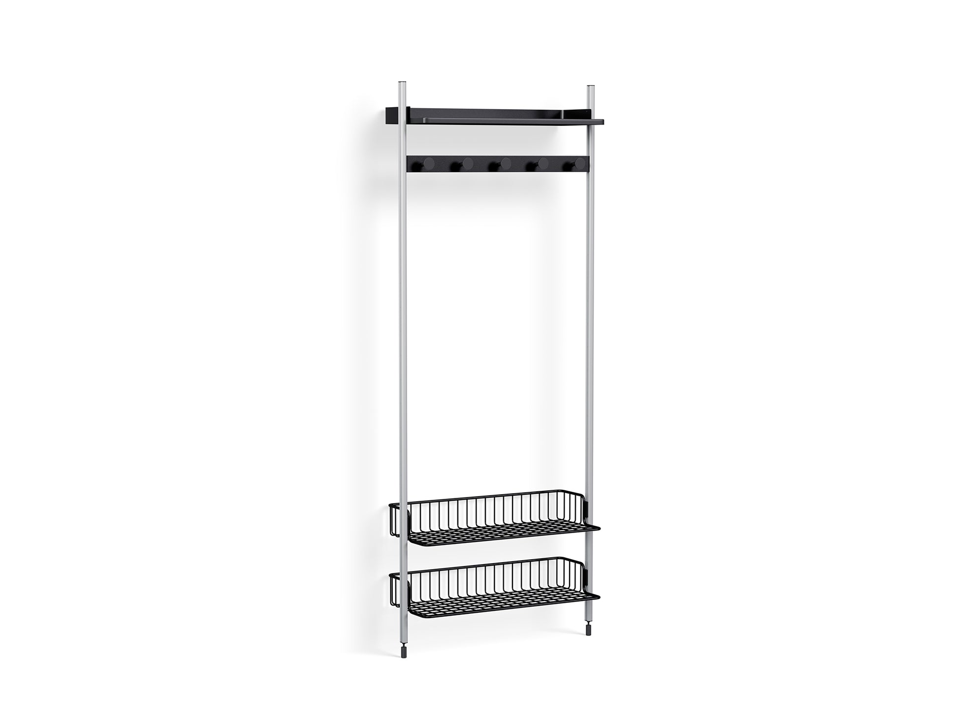 Pier System 1051 by HAY - Clear Anodised Aluminium Uprights / PS Black with Anthracite Wire Shelf