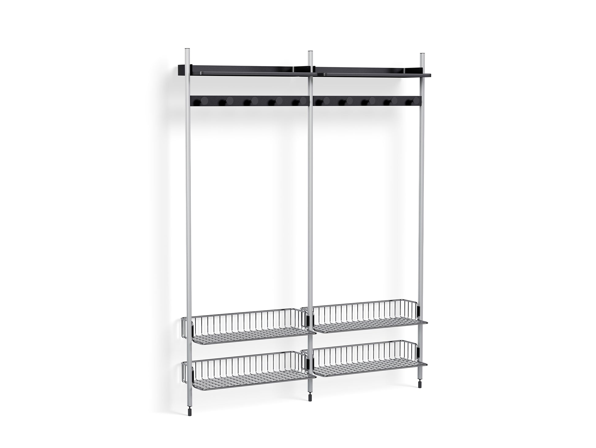 Pier System 1052 by HAY - Clear Anodised Aluminium Uprights /PS Black with Chromed Wire Shelf