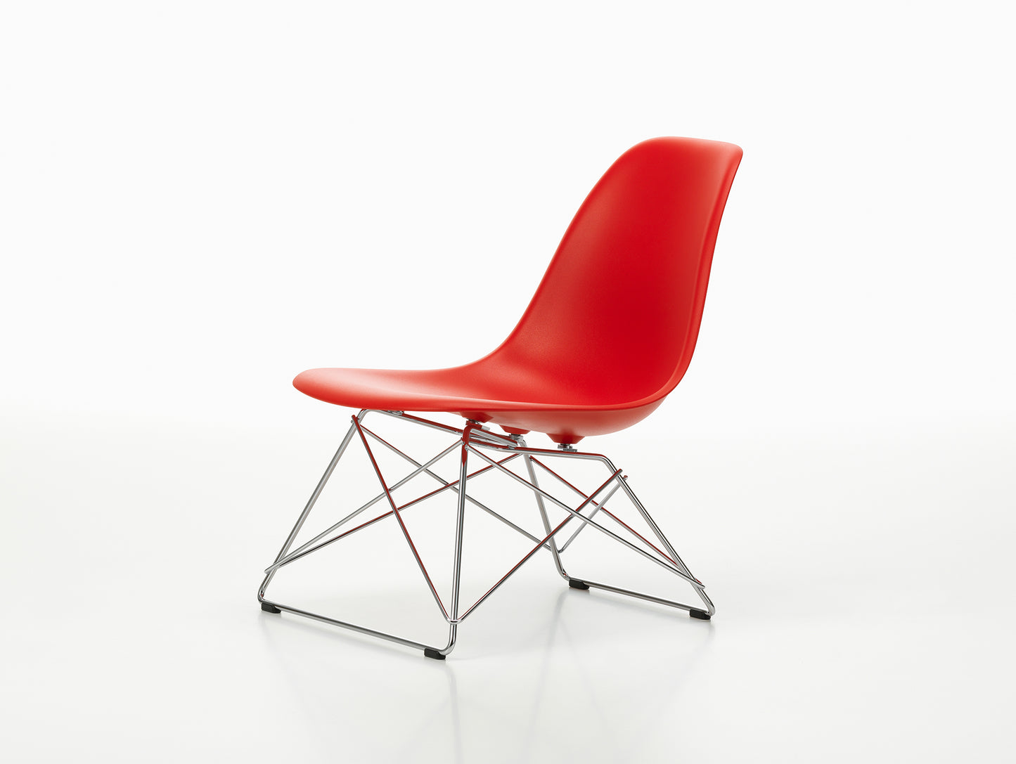 Eames LSR Plastic Side Chair by Vitra - Poppy Red / Chrome Wire Base