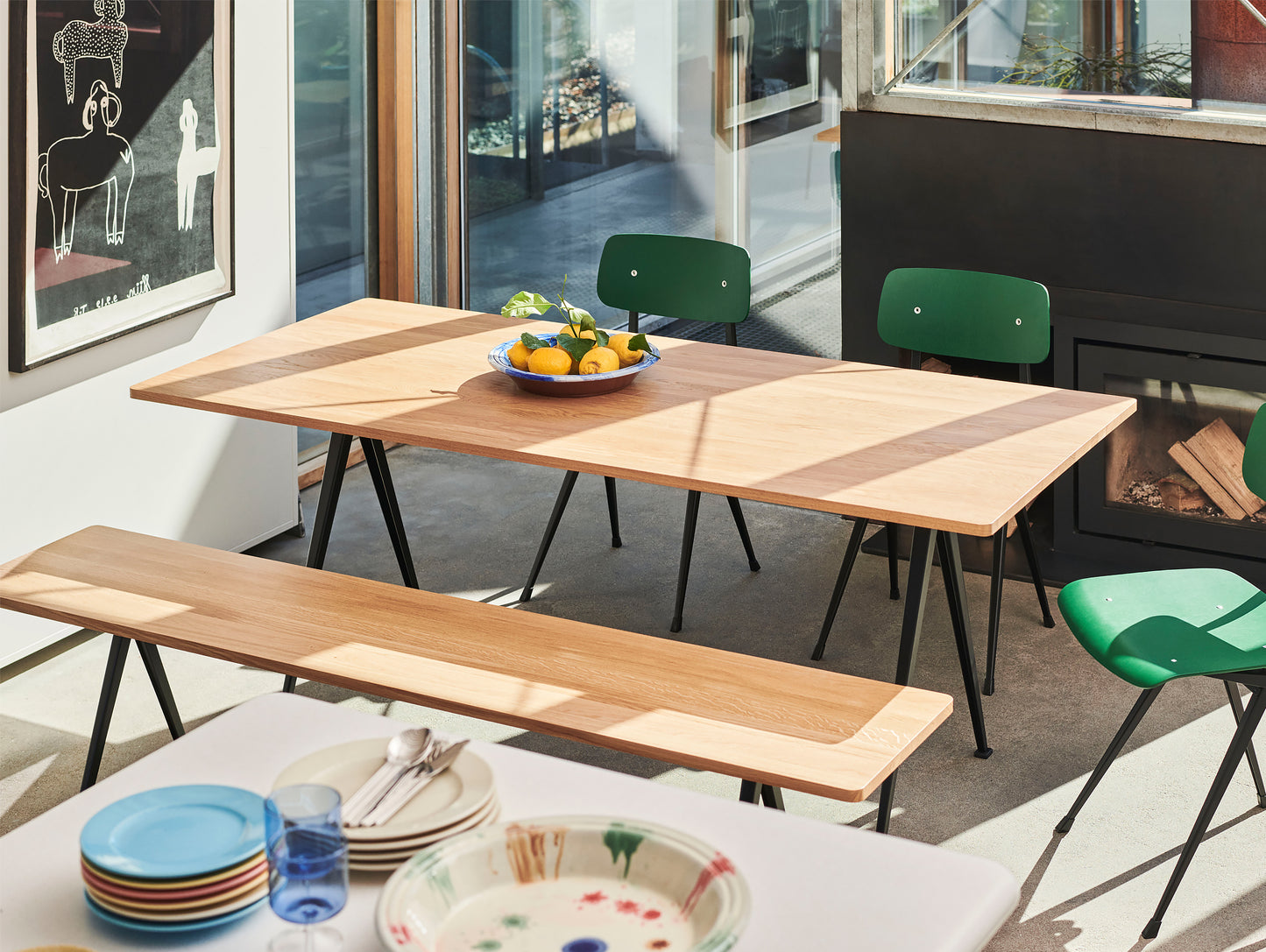 HAY Result Chair in Forest Green with Pyramid Table 02