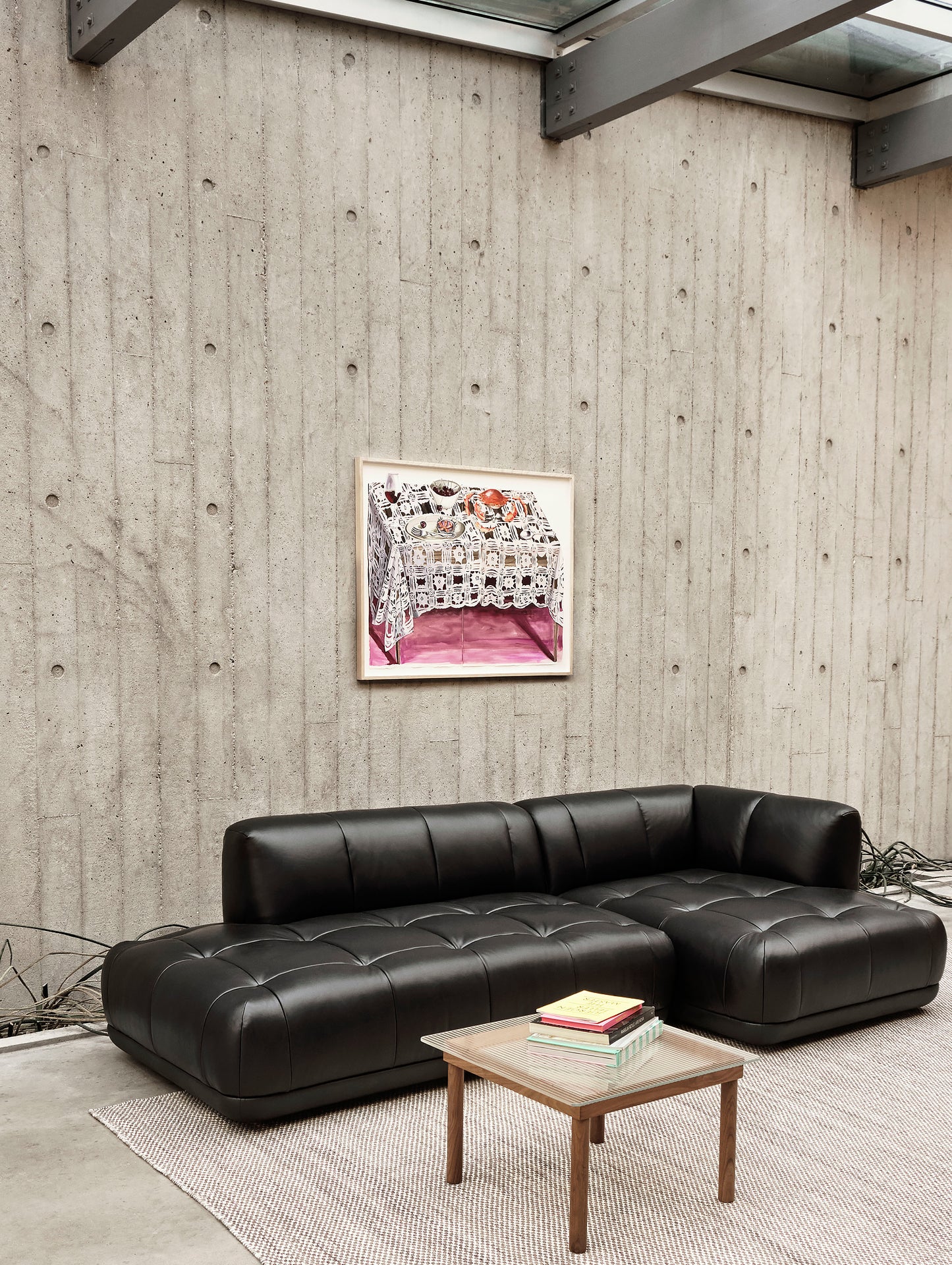 Quilton Sofa - Combination 21 in Black Silk Leather by HAY