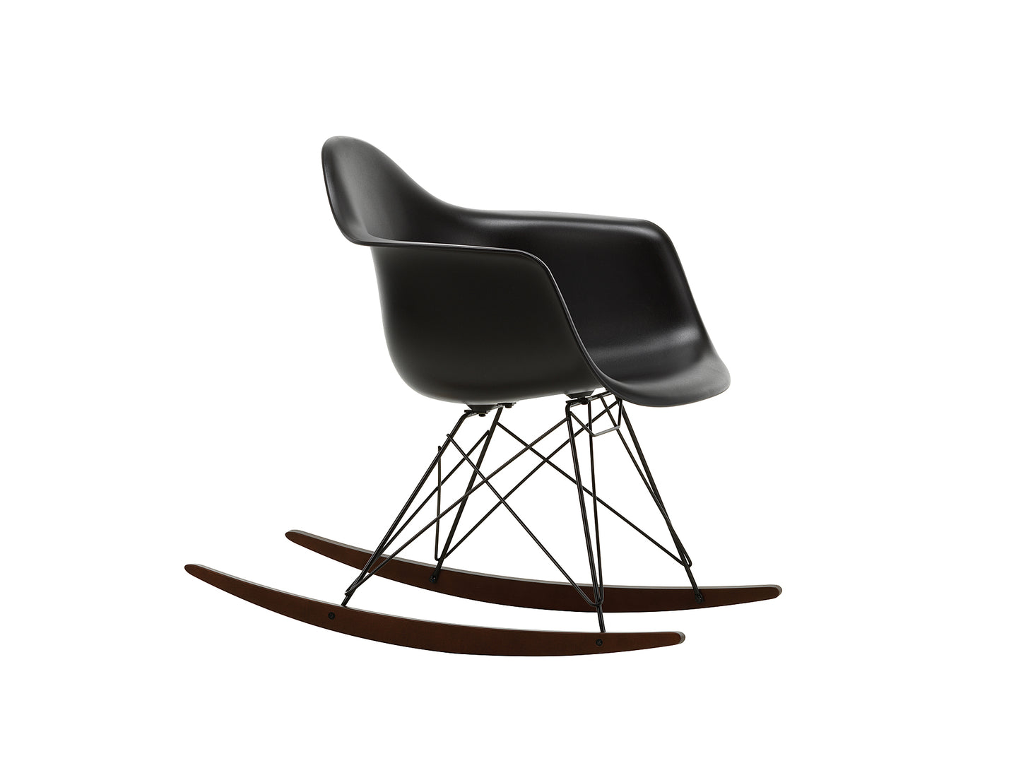 Eames RAR Plastic Armchair in Deep Black with Basic Dark Base and Dark Maple Rockers by Vitra