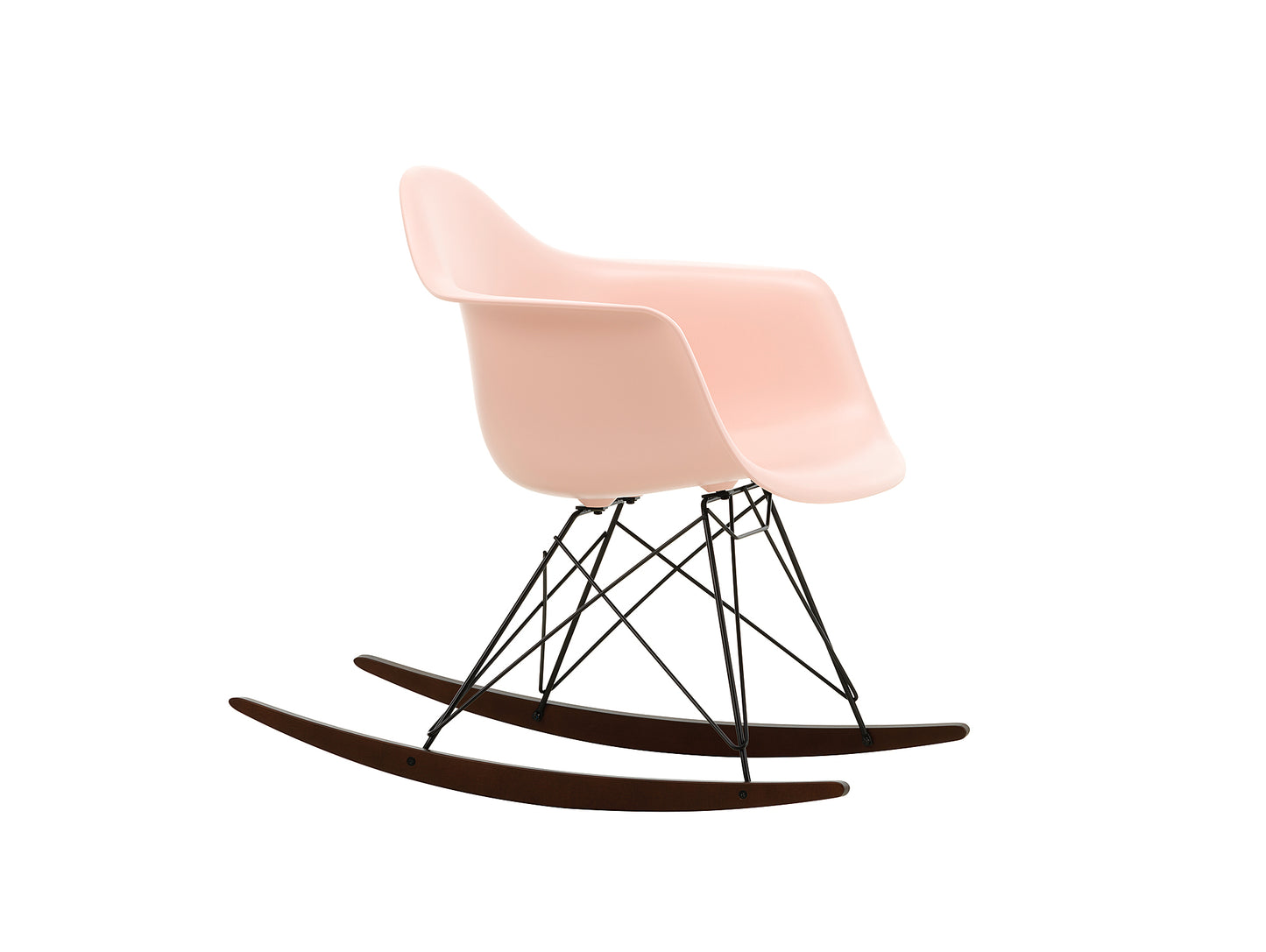 Eames RAR Plastic Armchair in Pale Rose with Basic Dark Base and Dark Maple Rockers by Vitra