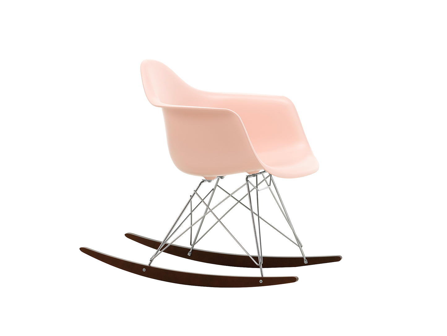 Eames RAR Plastic Armchair in Pale Rose with Chrome Base and Dark Maple Rockers by Vitra