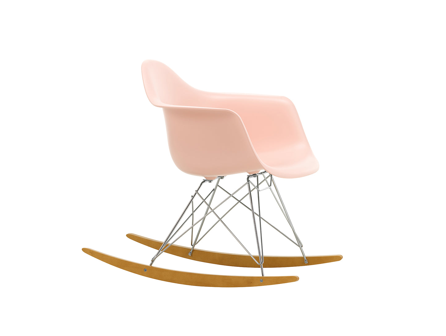 Eames RAR Plastic Armchair in Pale Rose with Chrome Base and Golden Maple Rockers by Vitra