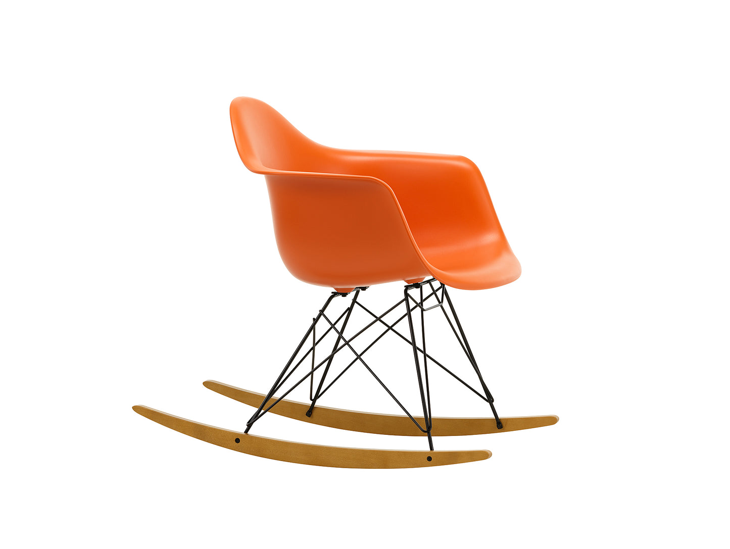 Eames RAR Plastic Armchair in Rusty Orange with Basic Dark Base and Golden Maple Rockers by Vitra