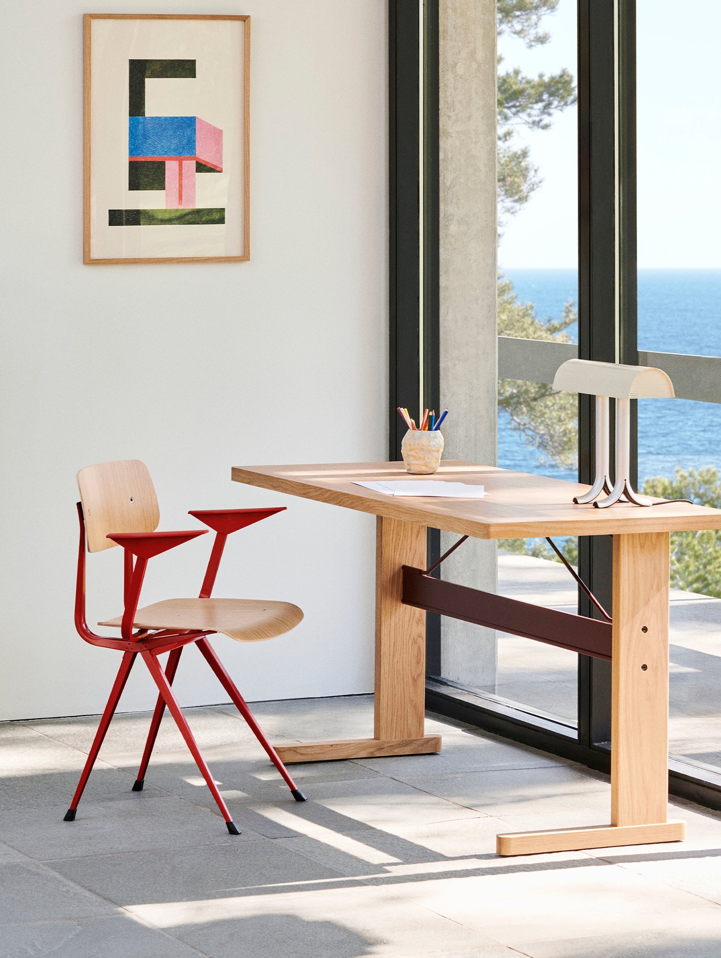 Passerelle Desk by HAY - Walnut Tabletop with Burgundy Red Crossbar