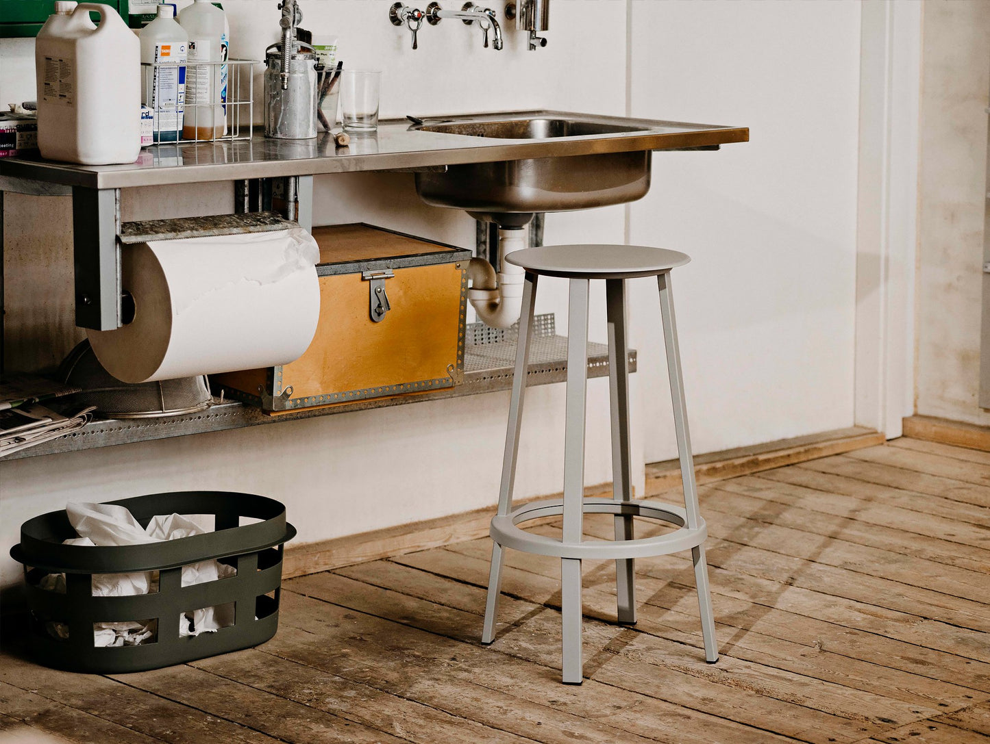 Revolver Bar Stool by HAY - Signal Black, Sky Grey