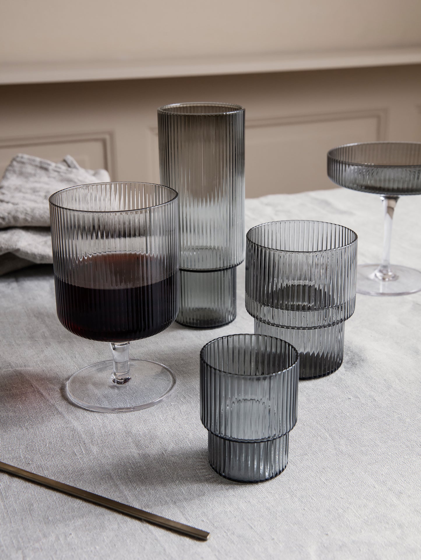 Ripple Glasses - Set of 4 (Smoked Grey) by Ferm Living