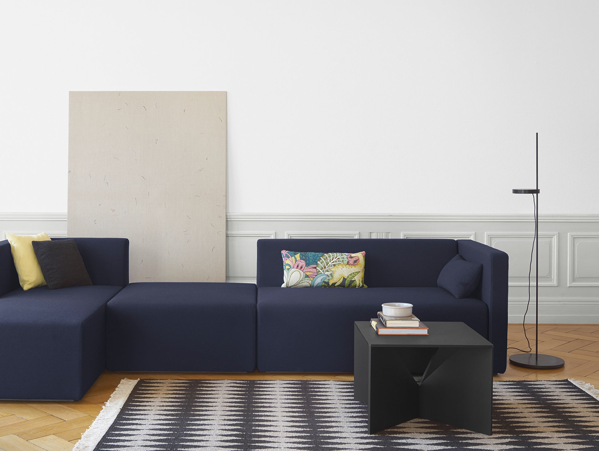 LT06 Palo Floor Light by e15 - Black Powder Coated Steel with Nero Marquina