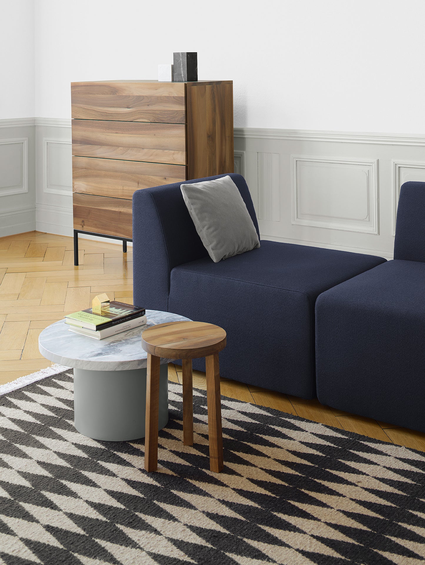 CT09 Enoki Side Table by e15 - Grey Bardiglio Marble