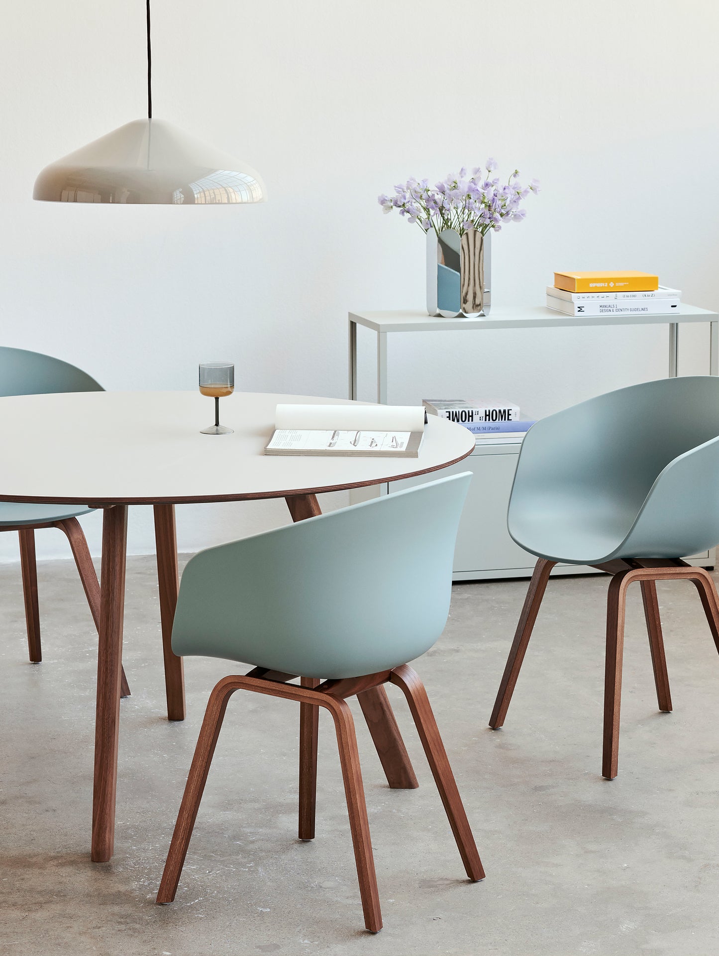 Lacquered Walnut / Off-White Linoleum Copenhague Round Dining Table CPH25 by HAY