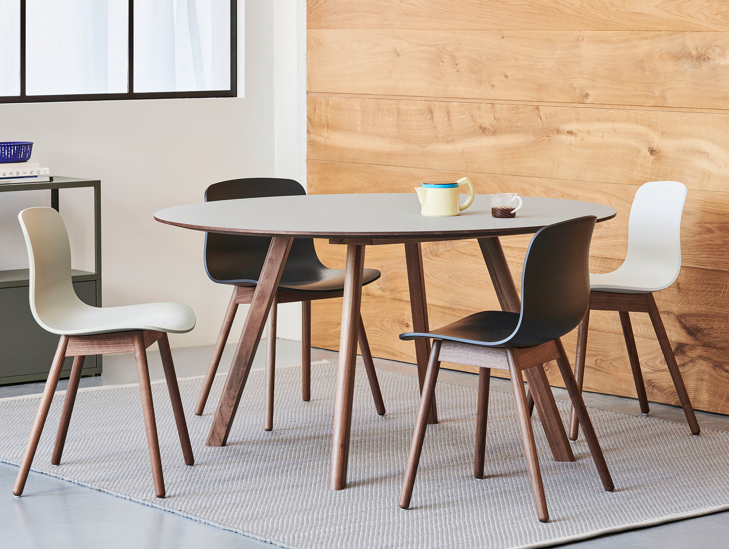 Lacquered Walnut / Pebble Grey Linoleum Copenhague Round Dining Table CPH25 by HAY