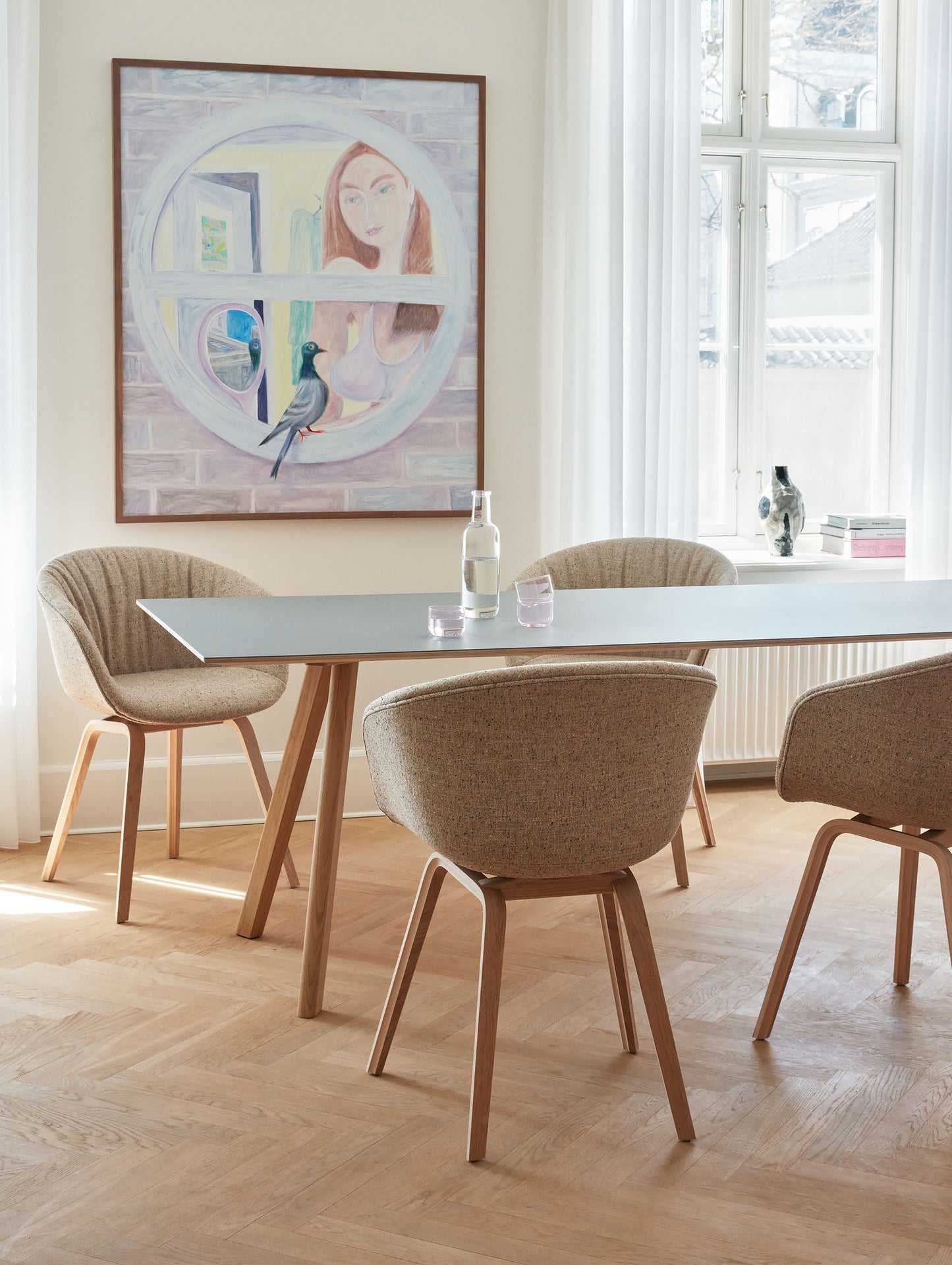 Copenhague Dining Table CPH30 by HAY / 90 x 250 cm / Grey Linoleum top / Oak base (water based lacquer)