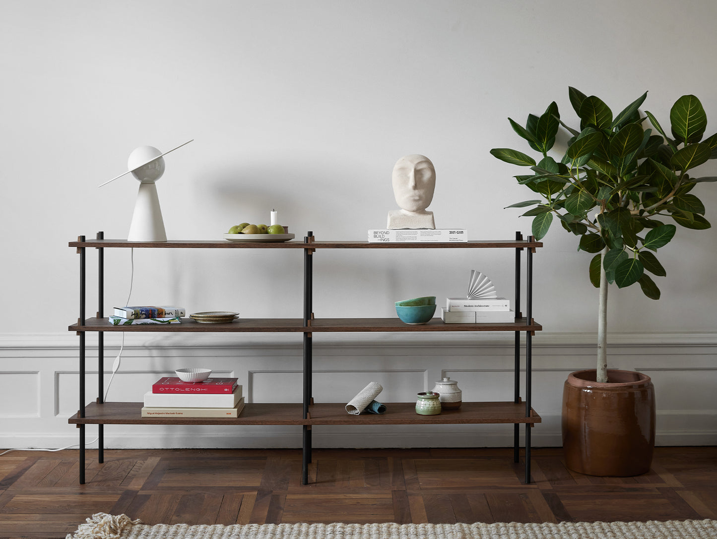 Moebe Shelving System - S.85.2.B Set in Black / Smoked Oak