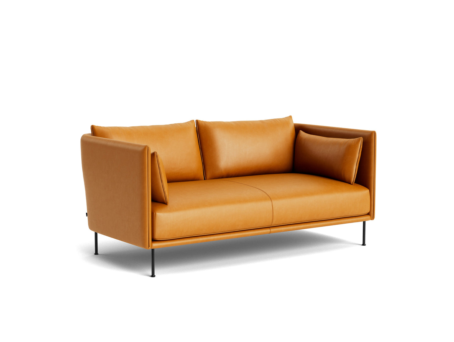 Silhouette Sofa - Cognac Sense Leather, Black Base, Cognac Piping
