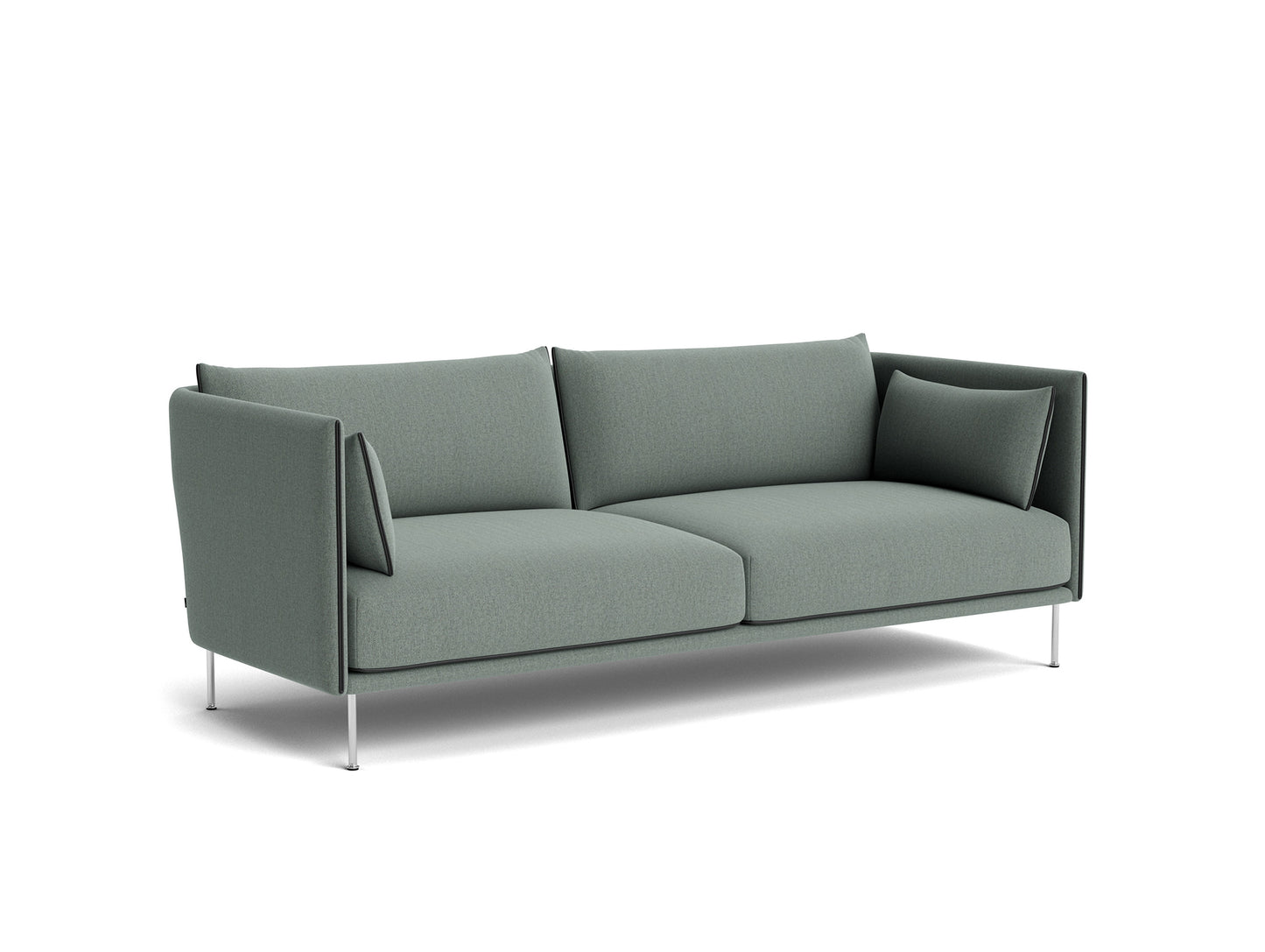 Silhouette Sofa - Chrome base, re-wool 868, black sense leather piping