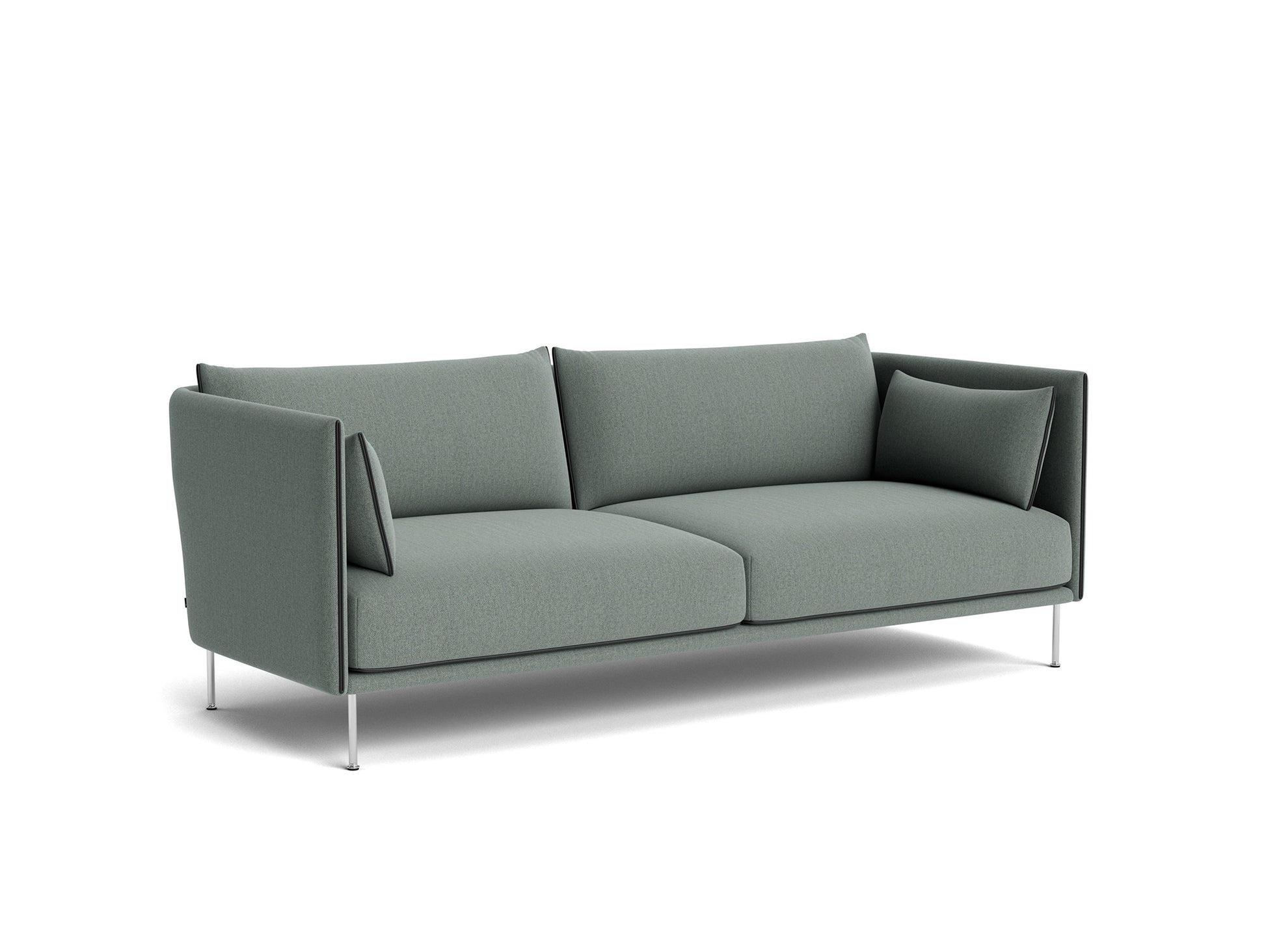 Silhouette Sofa - Chrome base, re-wool 868, black sense leather piping