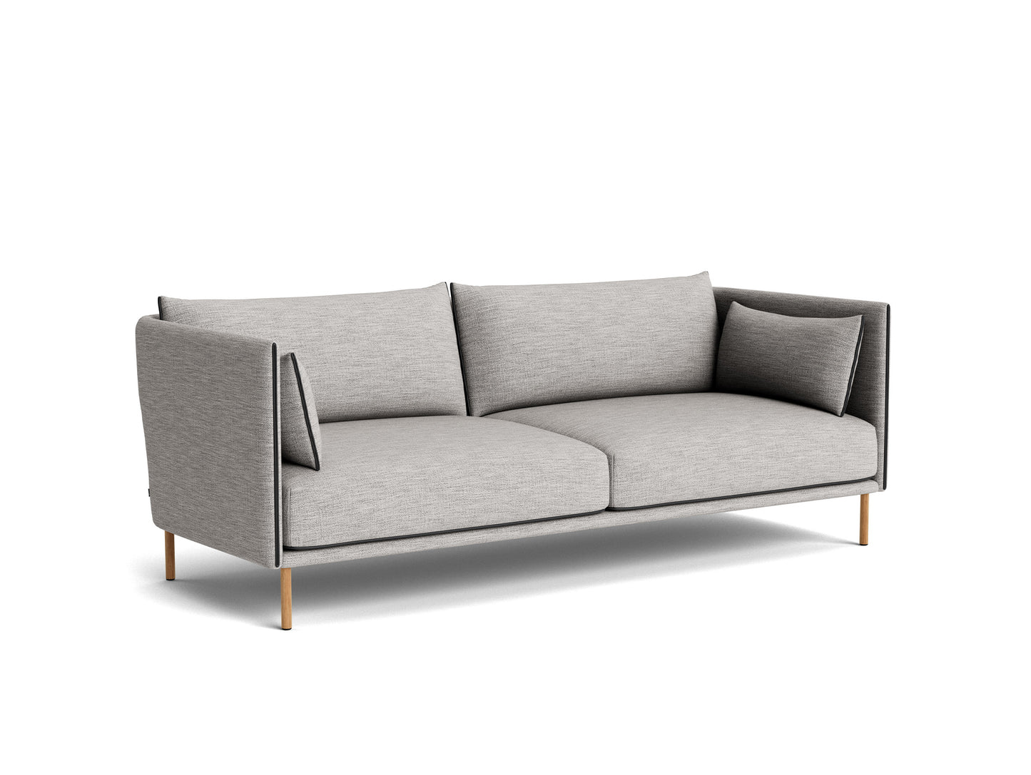 Silhouette Sofa - Ruskin 33, oiled oak base, black sense leather piping