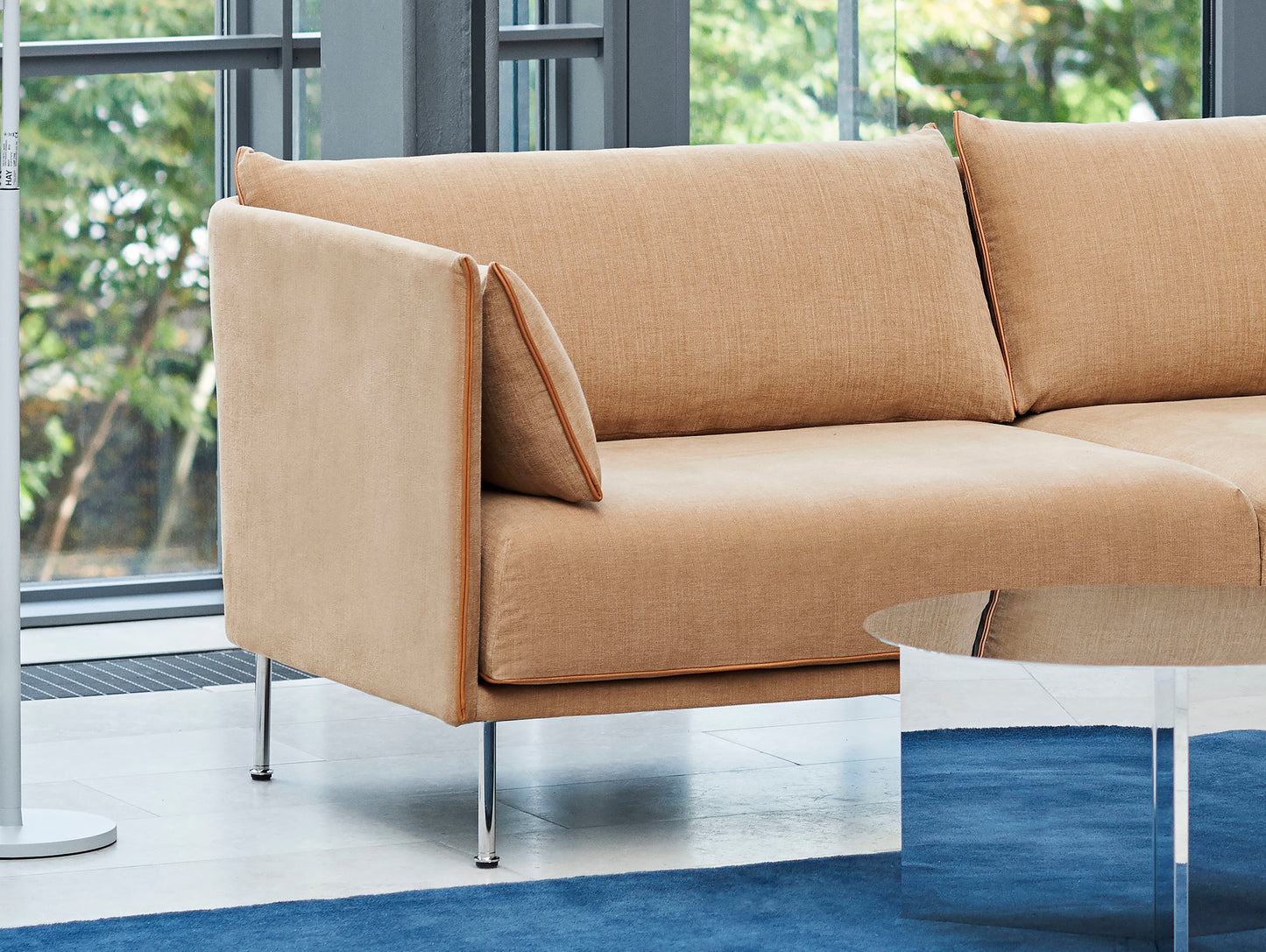 Silhouette Sofa - Chrome base, Linara Spice, Cognac piping
