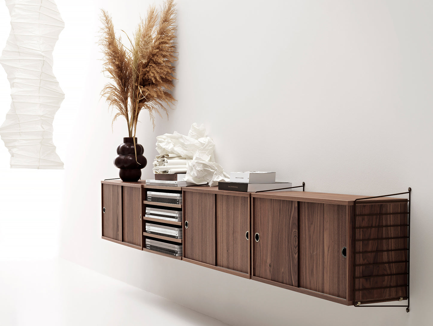 String System Walnut Cabinets with sliding doors