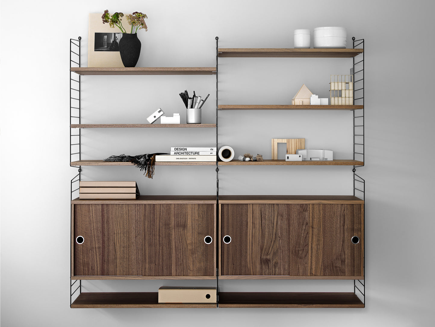 String System Walnut Cabinets with sliding doors