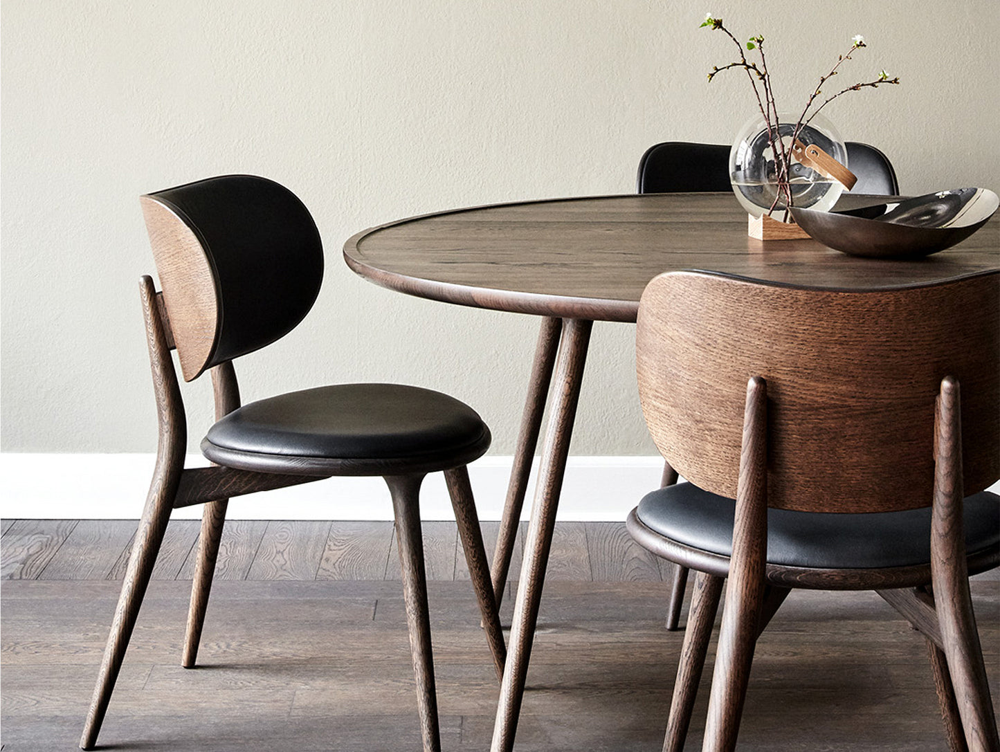 The Dining Chair by Mater - Sirka Grey Stained Oak Base / Black Leather Seat