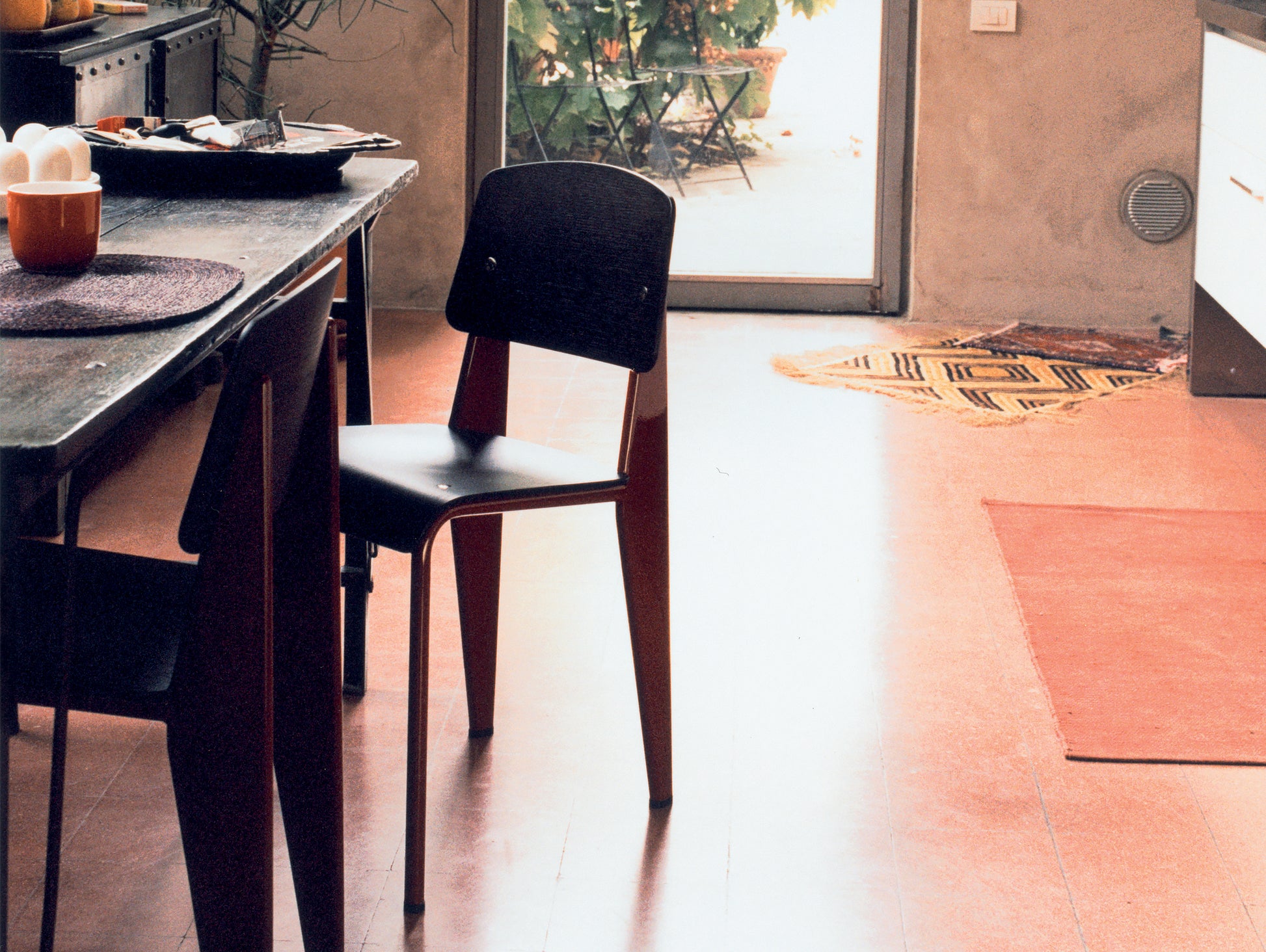 Prouvé Standard Chair by Vitra - Dark Stained Oak, Japanese Red