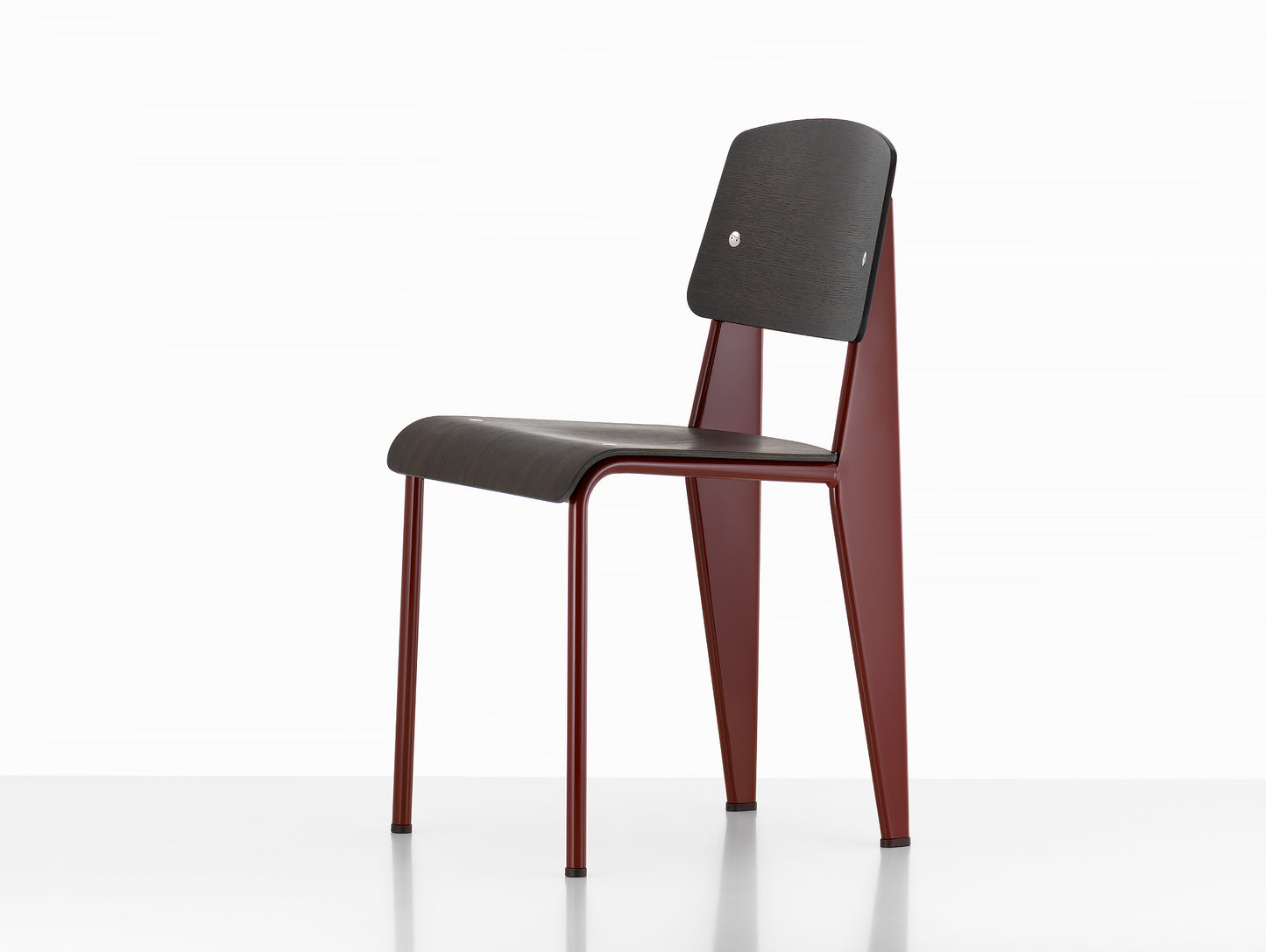 Prouvé Standard Chair by Vitra - Dark Stained Oak, Japanese Red