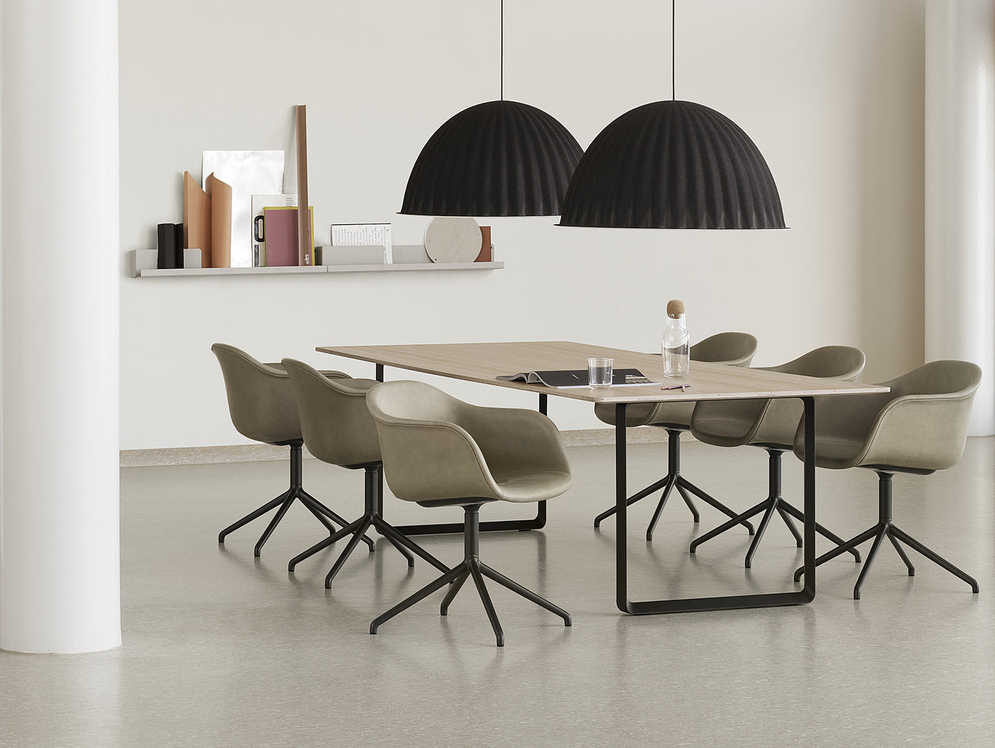 Stone Silk Leather / Black Fiber Armchair Upholstered with Swivel Base by Muuto