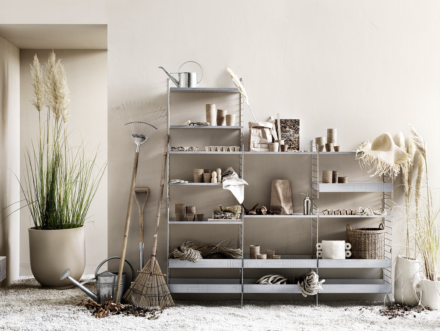 String Galvanised Outdoor Shelving - Garden Scene