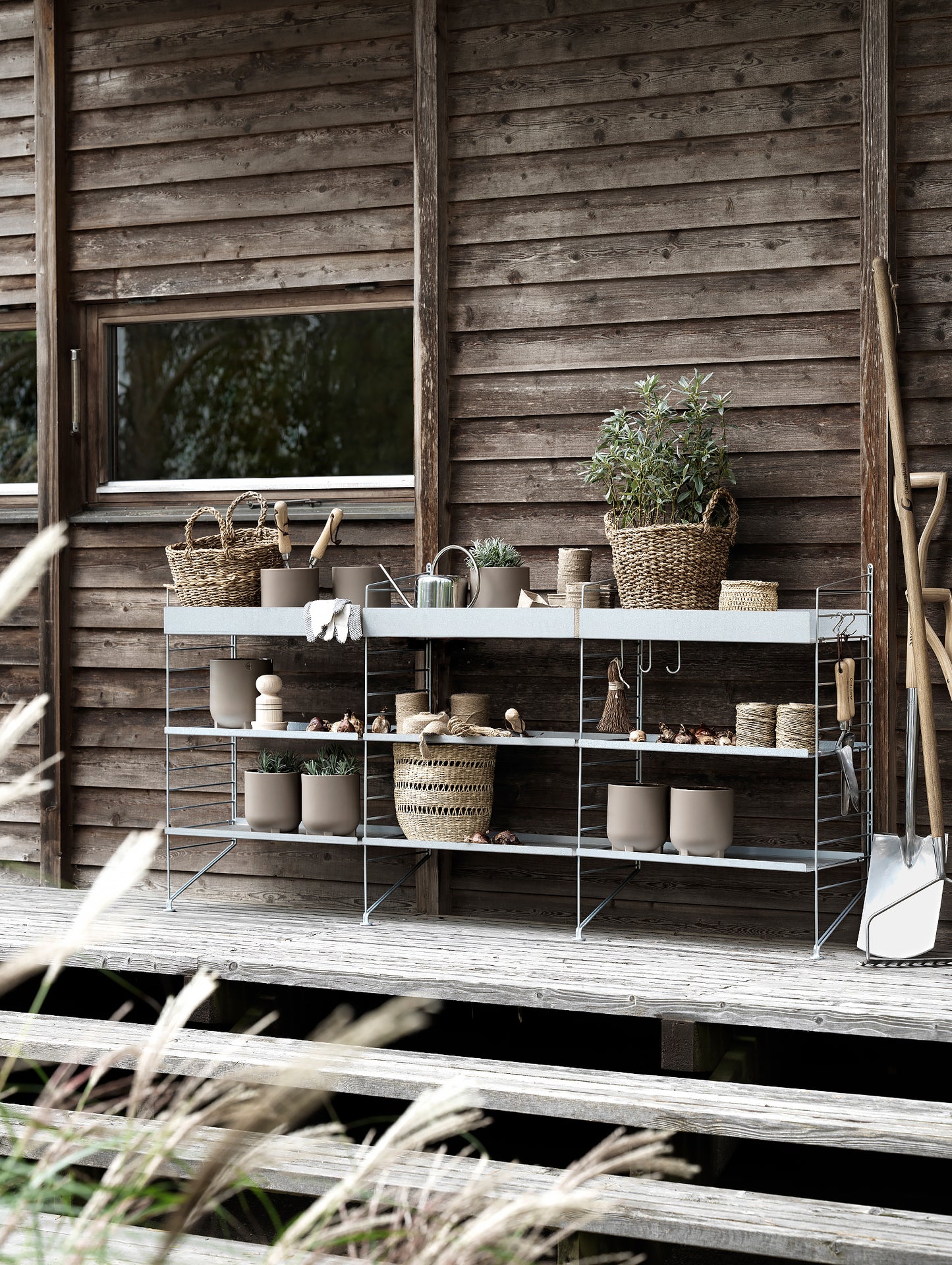 String Galvanised Outdoor Shelving - Garden Scene